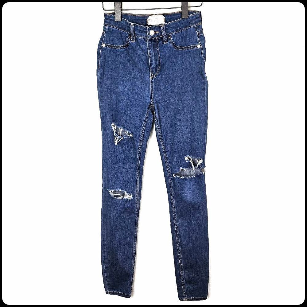 FREE PEOPLE Distressed Women's Medium Wash High Rise Ankle Skinny Jeans Size 26R